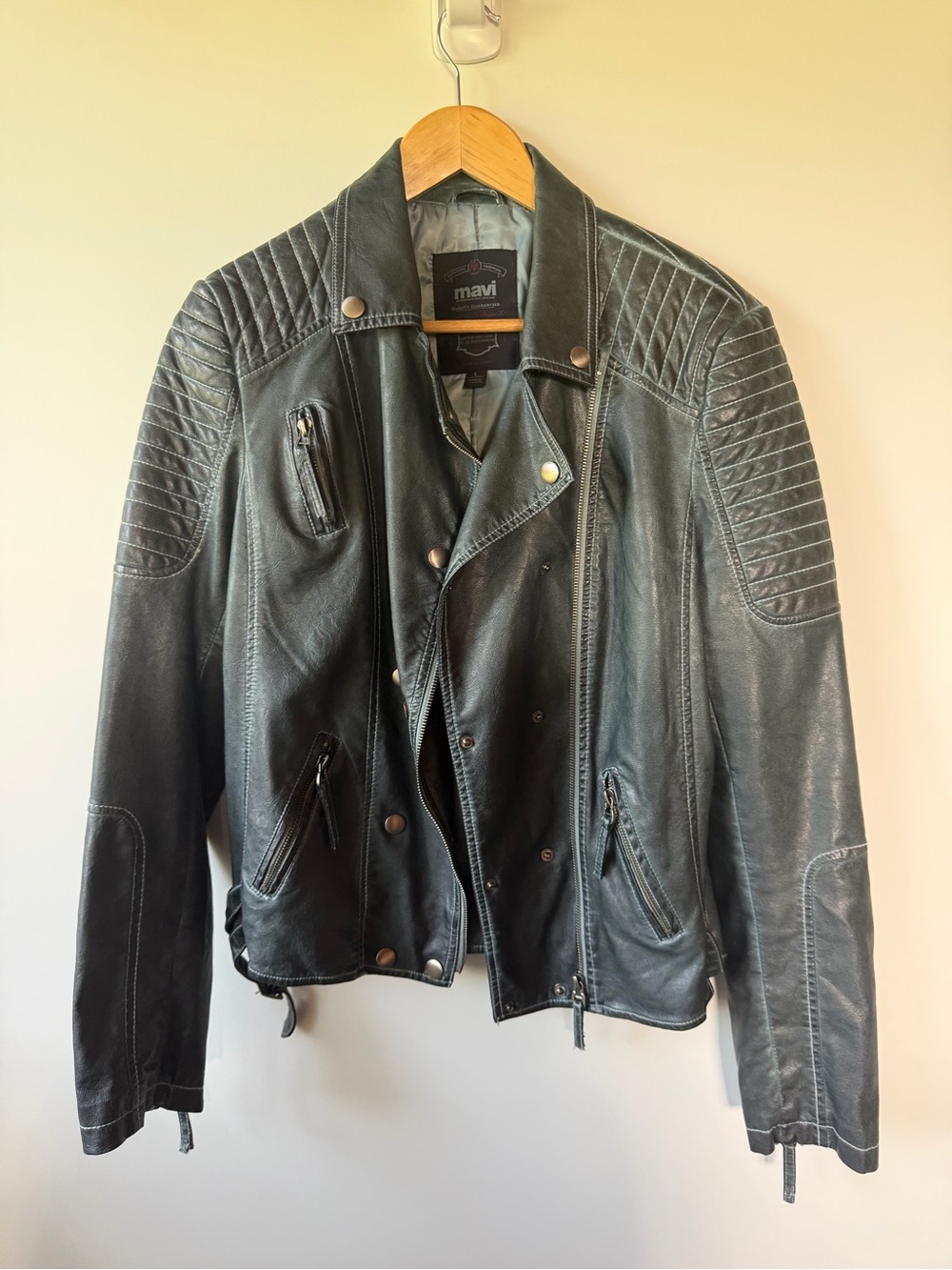 Mavi Women’s Black Quilted Faux Leather Biker Jacket